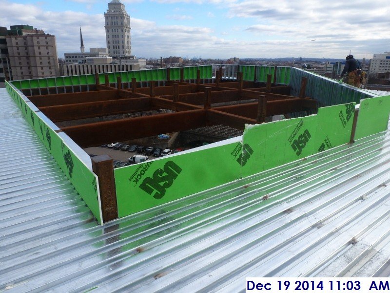 Installing sheathing around the perimeter of the Skylight Facing East